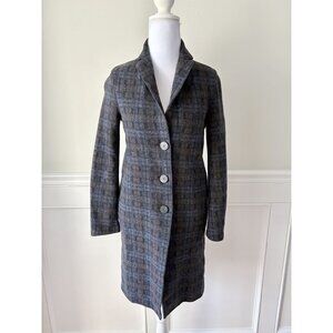 Harris Wharf London Wool Cashmere Blend Plaid Coat Jacket Navy Blue 36 2